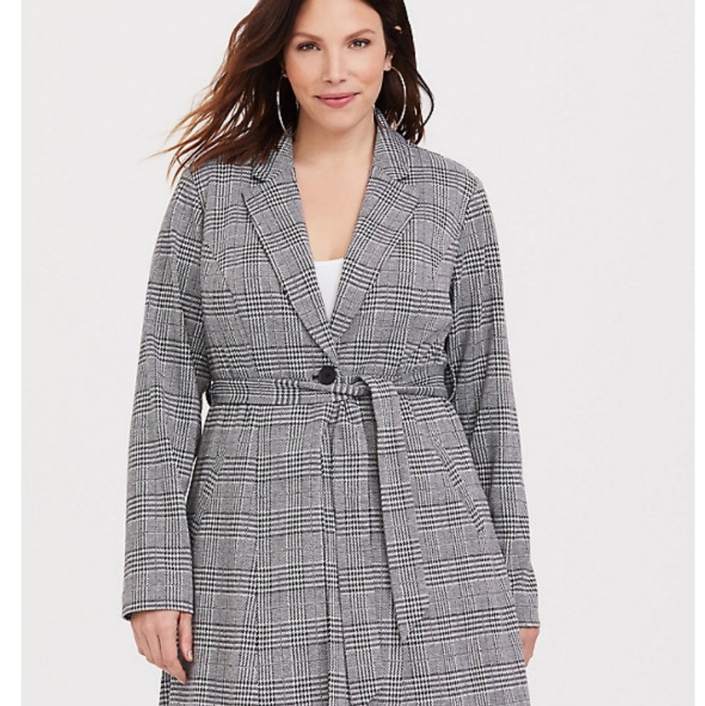 PLAID LONGLINE BLAZER